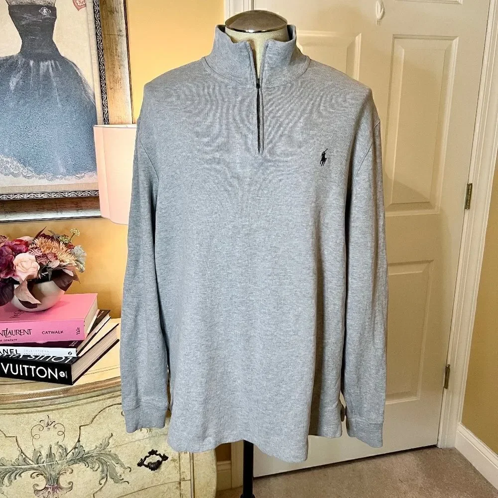 EEUC Men's Polo Ralph Lauren Estate Rib Pullover Sweater Shirt Gray Size XL